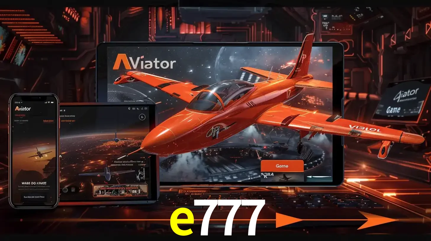Apresentação tecnológica do jogo Aviator com um avião saindo da tela de um tablet, demonstrando a experiência imersiva em múltiplos dispositivos no e777.